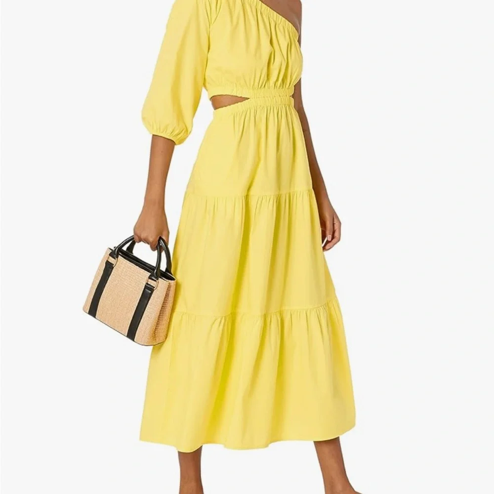 The Drop Women's April One Shoulder Cut-Out Tiered Midi Dress